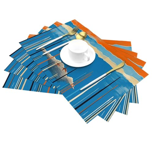 Sets de table tissés lavables en PVC bleu antidérapant x4