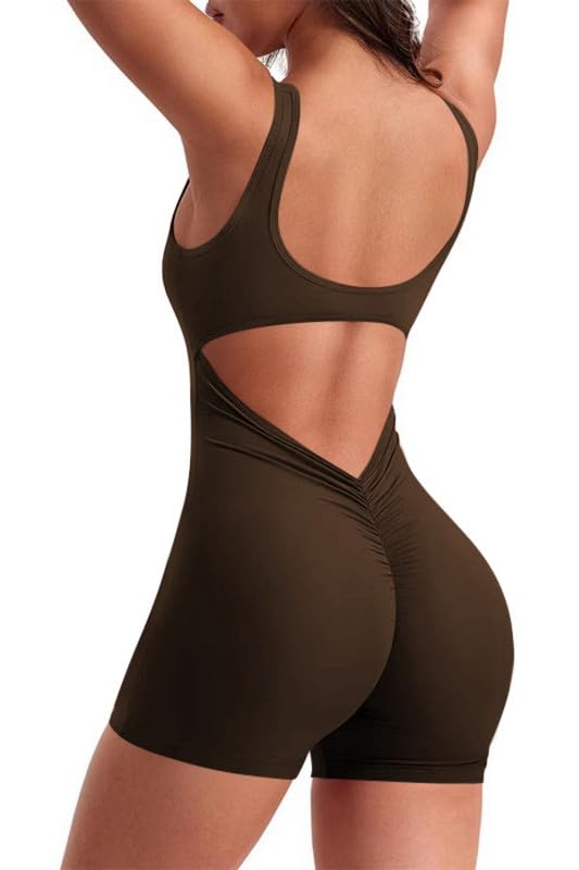Haibang Mono Mujer Verano Corto Mono Deportivo Mujer Sin Mangas Ajustado Jumpsuit Sin Espalda Monos de Mujer con Cuello en U Acolchado Mono Pantalon Una Pieza Elástico Overol Romper para Fitness Yoga