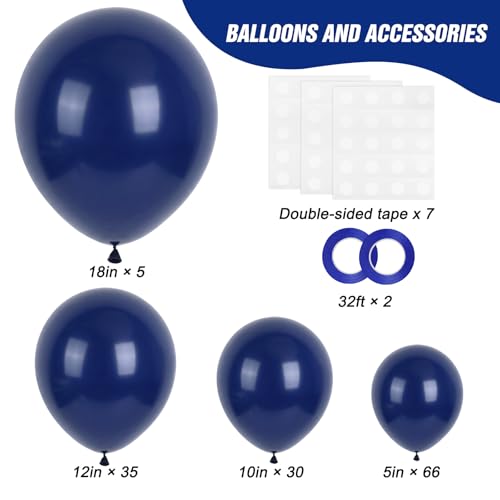Image of RUBFAC 135pcs Navy Blue Balloons Different Sizes 18 12 10 5 Inch Dark Blue Latex Balloon Garland Arch for Graduation Birthday Party Baby Shower Wedding Decorations