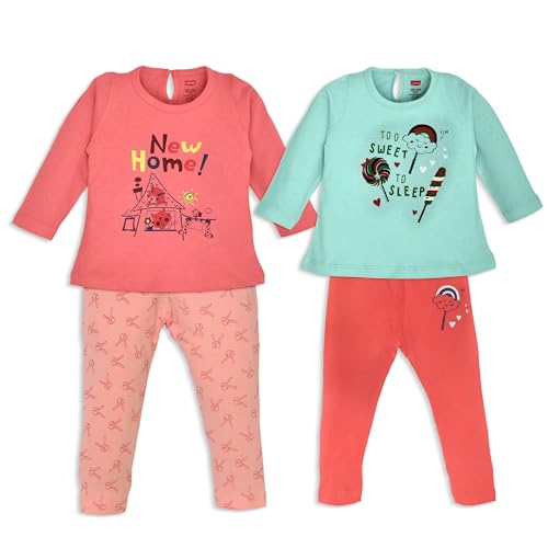 Image of LuvLap Baby Girls 100% Cotton Full Sleeve Top & Pyjama Sets, Pack Of 02