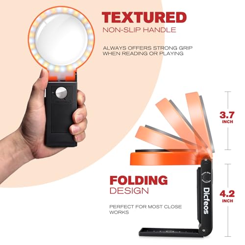 Dicfeos DIC027 30X 40X Magnifying Glass With Light And Stand, Non-Rechargeable, Folding Design 32 Led Illuminated For Close Work, Handheld Large Glasses Reading thumb #2