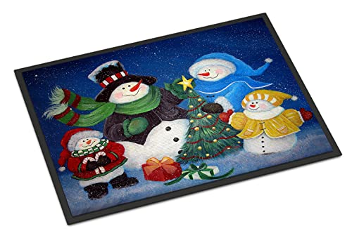 Caroline's Treasures PJC1086JMAT The Family Gathering Snowman Doormat 24x36 Front Door Mat Indoor Outdoor Rugs for Entryway, Non Slip Washable Low Pile, 24H X 36W