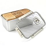 ZEAYEA Bread Box for Kitchen Counter, Time Recording Bread Storage Container with Airtight Lid, Large Capacity Stainless Steel Fresh Keeping Box for Bagel Loaf Snack, Vegetable Fruit Fridge Organizer