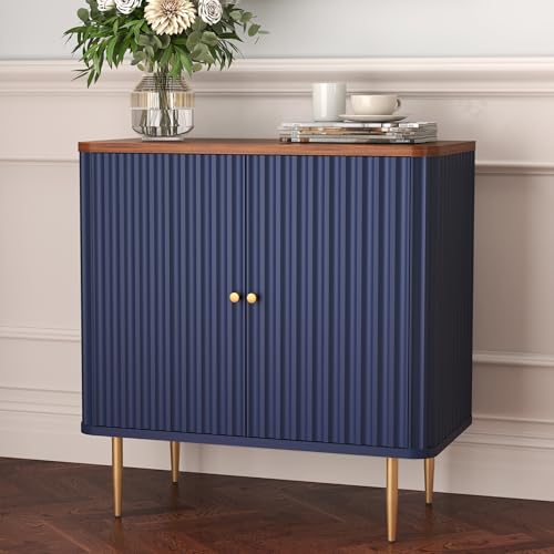 HLR Sideboard Buffet Cabinet with Fluted Texture, Blue Accent Cabinet