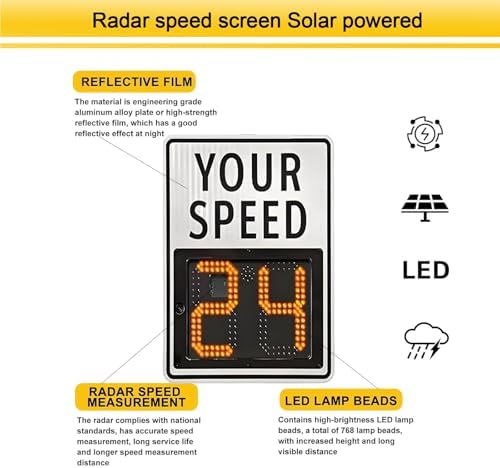 Solar Radar Speed Sign with Solar Panel & Accessories | Traffic Feedback Warning Board for Speed Display | Enhance Road Safety & Visibility