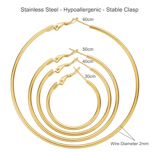 14K Gold Plated Stainless Steel Hoop Earrings - Hypoallergenic, Lightweight, 4 Pairs4