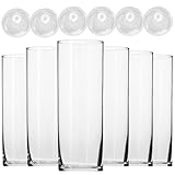 Cafultgo Trinkgläser, 500 ml, dünne Highball-Gläser, transparent, hohe Glasbecher für Wasser, Saft, Bier, Getränke, Cocktails und Mixgetränke, mit 6 Deckeln
