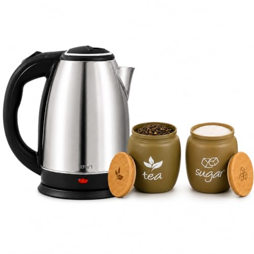 Image of Premium 3in1 Combo 1.8L Stainless Steel Electric Kettle with 360 Swivel Base & Light Indicator, with 2 Airtight Glass Tea, & Sugar Storage Jars, 550ml Each,Ideal for Home and Gifting