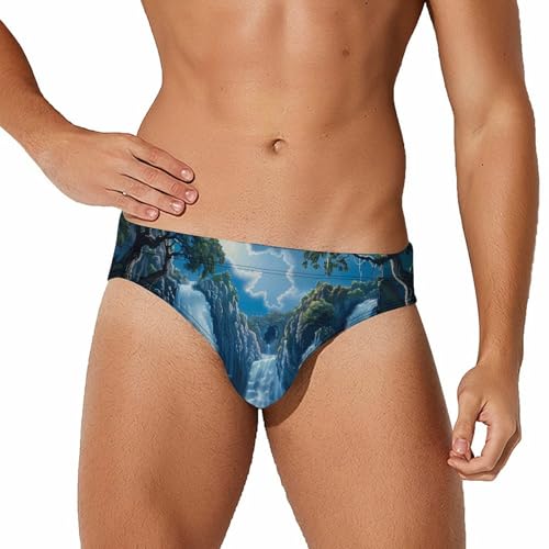 Waterfall Nature Mens Swim Briefs Quick Dry Swim Trunk Bikini Underwear Swimsuit 2XL