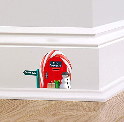 Image of 60 Second Makeover Limited Full Colour Red Elf Workshop North Pole Pixie Elf Door Wall Stickers Decal Christmas Festive Skirting Board Mural Christmas Decorations UK Fairy Door