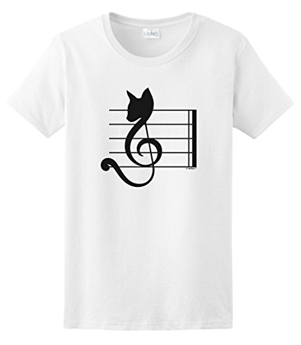 Music Note Clothing for Men Musician Gifts Cat Music Gift Cat Treble Clef Music Note Gifts Ladies T-Shirt XL White