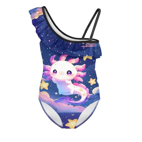 Zanxiantu Star Axolotl Swimsuits Kids One Piece Ruffle Bathing Suits One Shoulder Swimsuit with Adjustable Strap Summer Beach Sport Swimwear Tummy Control Full Coverage Swim Suits 3-14 Y