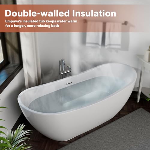 Image of Empava 69 inch Freestanding Tub, Acrylic Contemporary Soaking White Tub with Drain and Overflow