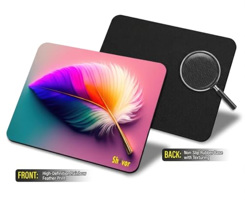 Image of Shivor Designer Mouse Pad | Rainbow Feather Printed Design | Smooth Cloth Surface for Precision Control | Heat Resistant Non Slip Rubber Base | Compatible with Laptop Computer Desktop PC Gaming Use