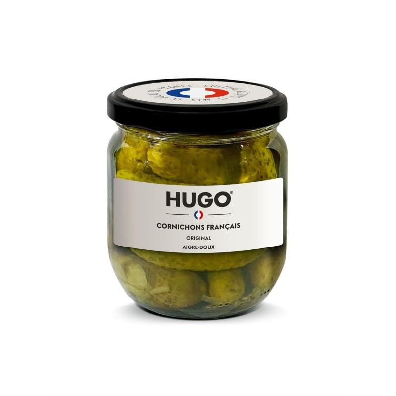 Délices Croquants: Cornichons Français HUGO à l'Aigre-Doux 390g - Idéaux pour l'Apéritif Dégustation avec une Saveur Inimitable - Olives et - Le Lot De 3