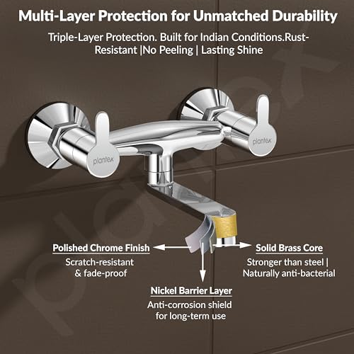 Image of Plantex Non-Telephonic Wall Mixer Tap for Bathroom with Brass Wall Flange and Teflon Tape /Mixer Tap for Bathroom with Water Saving Aerator-(FLO-816, Chrome)