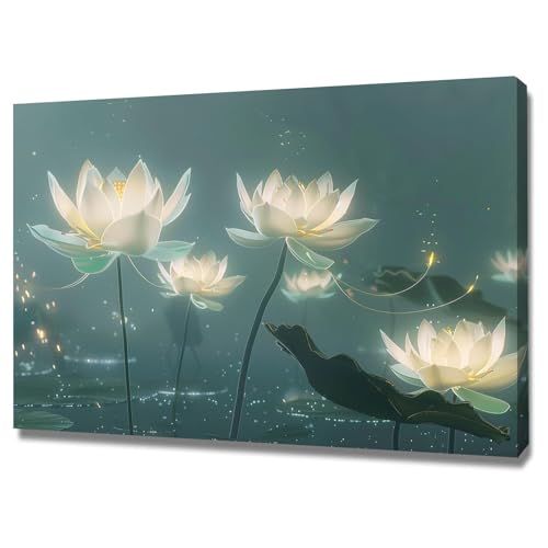 Toile lotus sur le lac moderne 70x100cm pour créer un salon zen et élégant