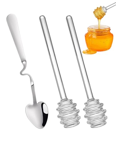 DASHUI 3 Stück Honiglöffel Glas und Edelstahl Marmeladenlöffel Für Honig Joghurt Sirup Hochwertige Honig Löffel Rührstäbchen Honigstab für Honigtopf Behälter