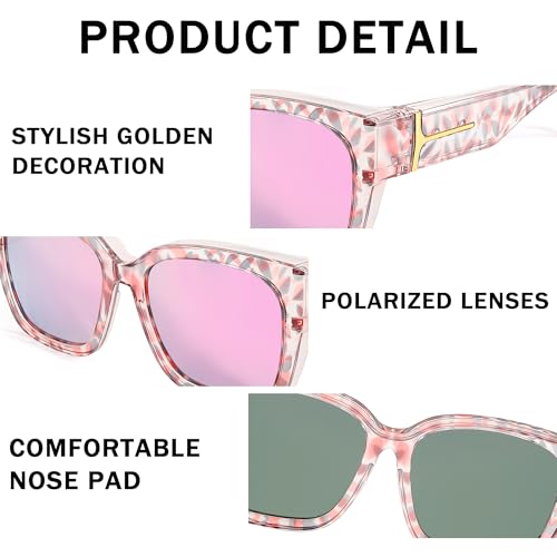 Image of SIPHEW Mirrored Sunglasses Polarized Fit Over Glasses for Women - Trendy Large Square w UV400 Protection Sun Glasses