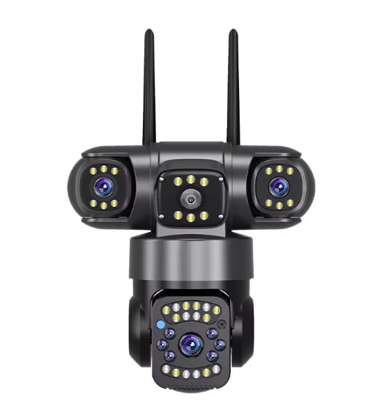 Image of DDLC V380 Pro Smart 3-Lens Outdoor PTZ CCTV Security Camera: 4K Ultra HD Wide Angle with No Blind Spots, AI Human Detection, Full Color Night Vision, Two-Way Audio, IP66 TF Card Storage Support