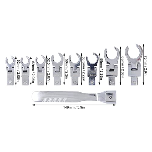 Flex Head Flare Nut Spanner Set, 9pc 9-19mm Metric Brake Line Spanner Offset Box Wrench Set - Image 2