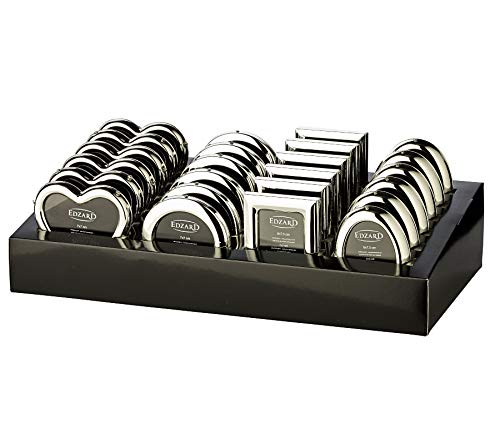 Edzard Display Para Venta Con 24 Marcos De Fotos Para Fotos De Aprox.. 5 X 8 Cm, Plateado, Protegido Contra El Deslustre, 6 De Cada Uno En Forma Rectangular, Ronda, Oval Y De Corazón