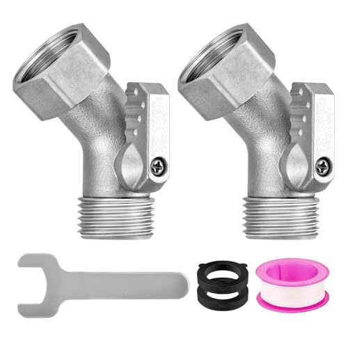 Heavy Duty 304 Stainless Steel 45 Degree Hose Elbow Connector, 45 Degree Garden Hose Elbow Adapter with Shut Off Valve, 3/4" GHT Inlet and Outlet, for RVs, Garden Hose & Outdoor Spigot(2 Packs)