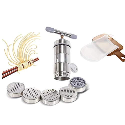 Pastamaker, Edelstahl Handbuch Manuell Nudel Maker, für Nudelpresse Druckmaschinen, mit 5 Formen und Nudelmaschine…