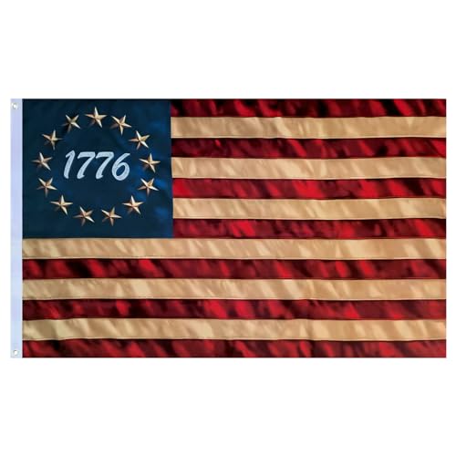 FRF 1776 Tea Stained Betsy Ross Flag 3x5 Ft Vintage American 250th Anniversary 1776 Flags for Outside USA 13 Colonies Banner Decoration with Canvas Header & 2 Brass Grommets