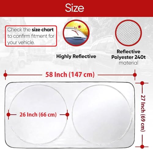 Image of Round Car Windshield Sun Shade - Foldable UV Protection Front Window Sun Shield | Reflective Heat Resistant Sun Visor | Universal Fit for Most Vehicles (Round)