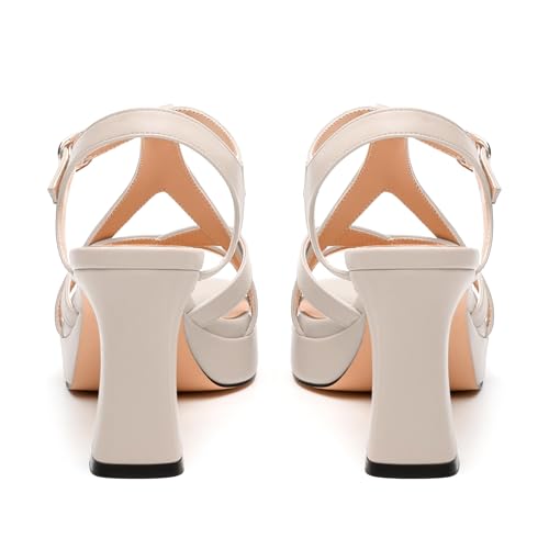 Womens Heeled Sandals, Square Open Toe Small Chunky Heel Platform Sandals for Women, Leather Insole T-strap Daily Comfort Dressy Sandals 3.3"4