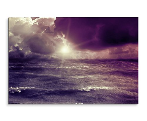 120 x 80 cm XXL énormes Photos montée avec cadre en bois véritable Mauve tempête mer Rayon de Soleil I