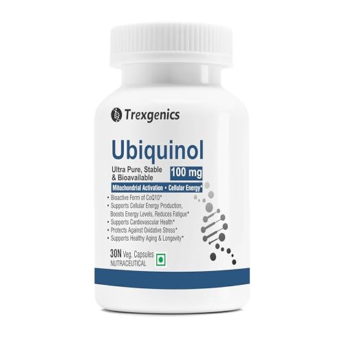 Image of Trexgenics UBIQUINOL 100 mg, Ultra Pure, Stable, Bioavailable, Mitochondrial Function, Cellular Energy, Longevity, Antioxidant (30 Veg Capsules)