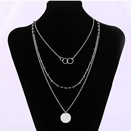 Preisvergleich Produktbild Jovono Boho mehrschichtige Chokerhalsketten mit Pailletten Anhänger Ring Doppel Schnalle geschichteten Halskette für Frauen und Mädchen (Silber)