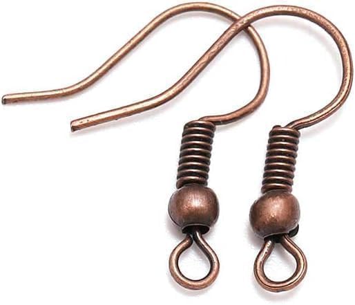 100 ganchos de cobre rojo de 20 x 17 mm, hipoalergénicos, ganchos de pescado con alambre de bola y bobina, accesorios de joyería para hacer joyas, piezas de aretes, suministros