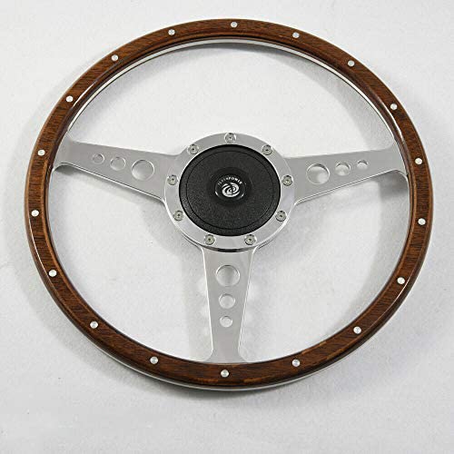 15'' Classic Riveted Wood steering wheel With Horn Button