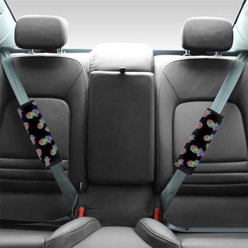 Image of AFPANQZ 2 Pack Car Seat Belt Covers for Adults Fashion Hawaiian Pineapple Pattern Safety Seatbelt Pad Cushion Adjustable Universal for Most Car Laptop Backpack Luggage Bag Straps Pads Black