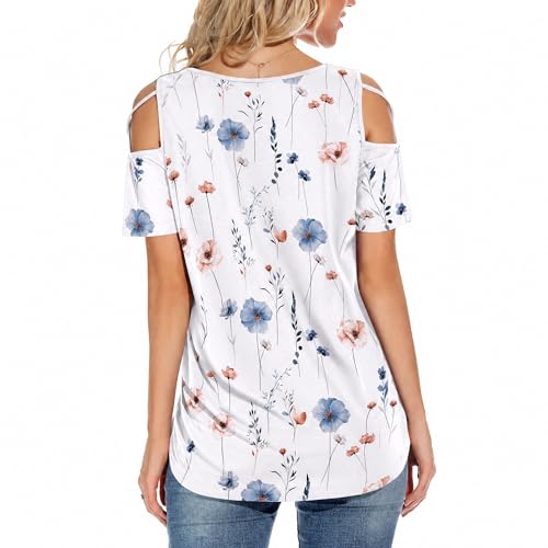 Image of Jar of Love Women's Summer Tops Short Sleeve Cold Shoulder Tops T-Shirts for Women Spring Summer Tops Loose Fit Tunic 2026