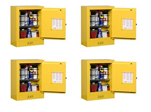 Justrite 890200 Sure-Grip EX Galvanized Steel 1 Door Manual Flammables Mini Safety Storage Cabinet, 17" Width x 22" Height x 8" Depth, 1 Adjustable Shelf, Yellow (Pack of 4)