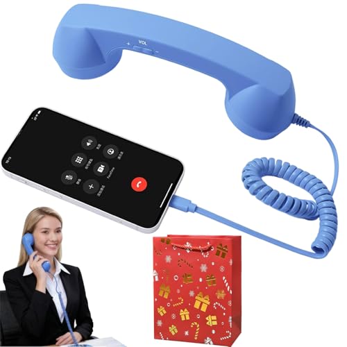 Combiné téléphonique Type C rétro bleu pour smartphones avec micro