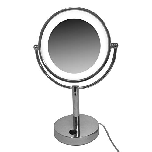 Espejo de Maquillaje LED Doble Cara con Base Cromada