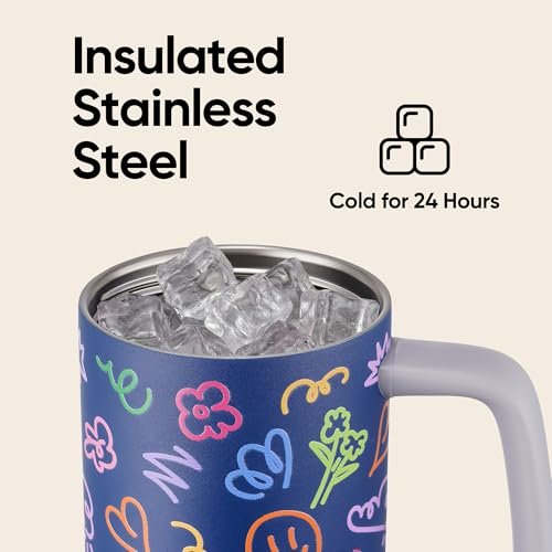 Image of Fijinhom 32 oz Tumbler with Handle, 304 Stainless Steel Insulated Water Bottle Keeps Cold 24 Hours, Water tumbler with flip straw, Insulated Coffee Mug, Travel Cup for Sports & Gifts, Blue Graffiti