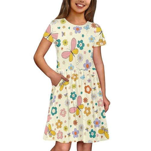 Image of Short Sleeve Dress for Girls with Pockets Cute Toddler Girl Clothes Summer 2-12