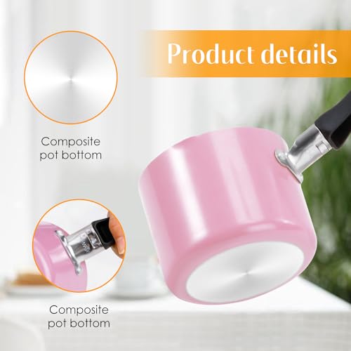 Mini Saucepan, 10cm Pink Nonstick Milkpan with Double Pouring Lips - Image 3