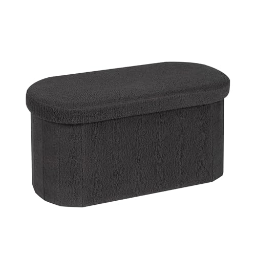 Bonlife Folding Ottoman Storage Bench,Boucle Footstool Oval, End of Bed Stool, Ideal for Living Room, Bedroom,76x38x38cm,Dark Grey