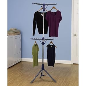 Household Essentials 5012-1 Portable 2-Tier Clothes Drying Rack Tri-pod | Dry Wet Laundry or Hang Clothes | Silver and Blue Household Essentials 5012 1 Portable 2 Tier Clothes Drying Rack Tri pod Dry Wet Laundry or Hang Clothes Silver and Blue