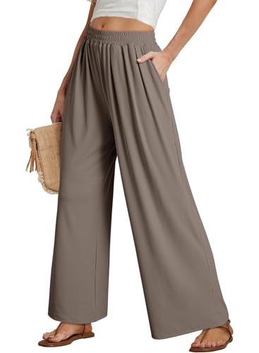 Dokotoo Women's Elastic Waist Wide Leg Pants Baggy Casual Stretch Palazzo Pants with Pockets