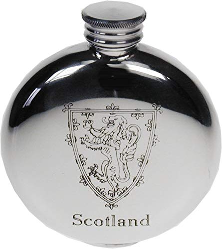 Great Gifts UK- Lion of Scotland Round Pewter Flask - H:95mm W:80mm D:20mm