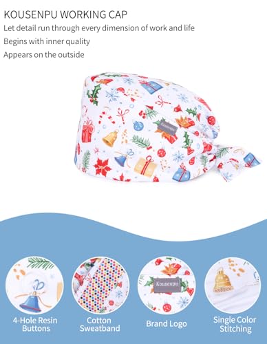 Image of Kousenpu Scrub Caps for Women, Adjustable Women's Surgical Cap with Buttons, Breathable Cute Design for Nurses and Doctors
