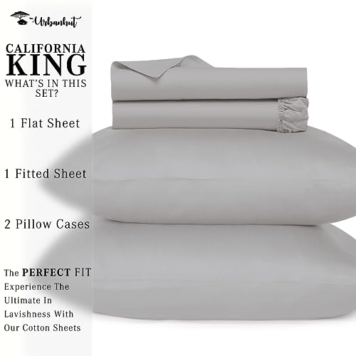 URBANHUT 800 Thread Count Egyptian Cotton Sheets - California King Size, 4 Pc Bed Sheet Set, Luxury Hotel Sateen Sheets Fits 16" Deep Pocket - Silver Grey
